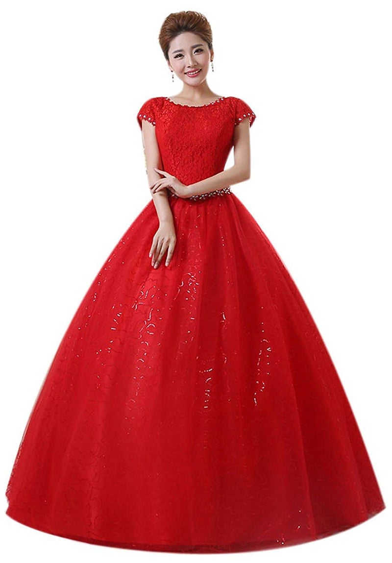 Eyekepper Double Shoulder Floor Length Bridal Gown Wedding Dress Custom Size (6, Red) - Image 1